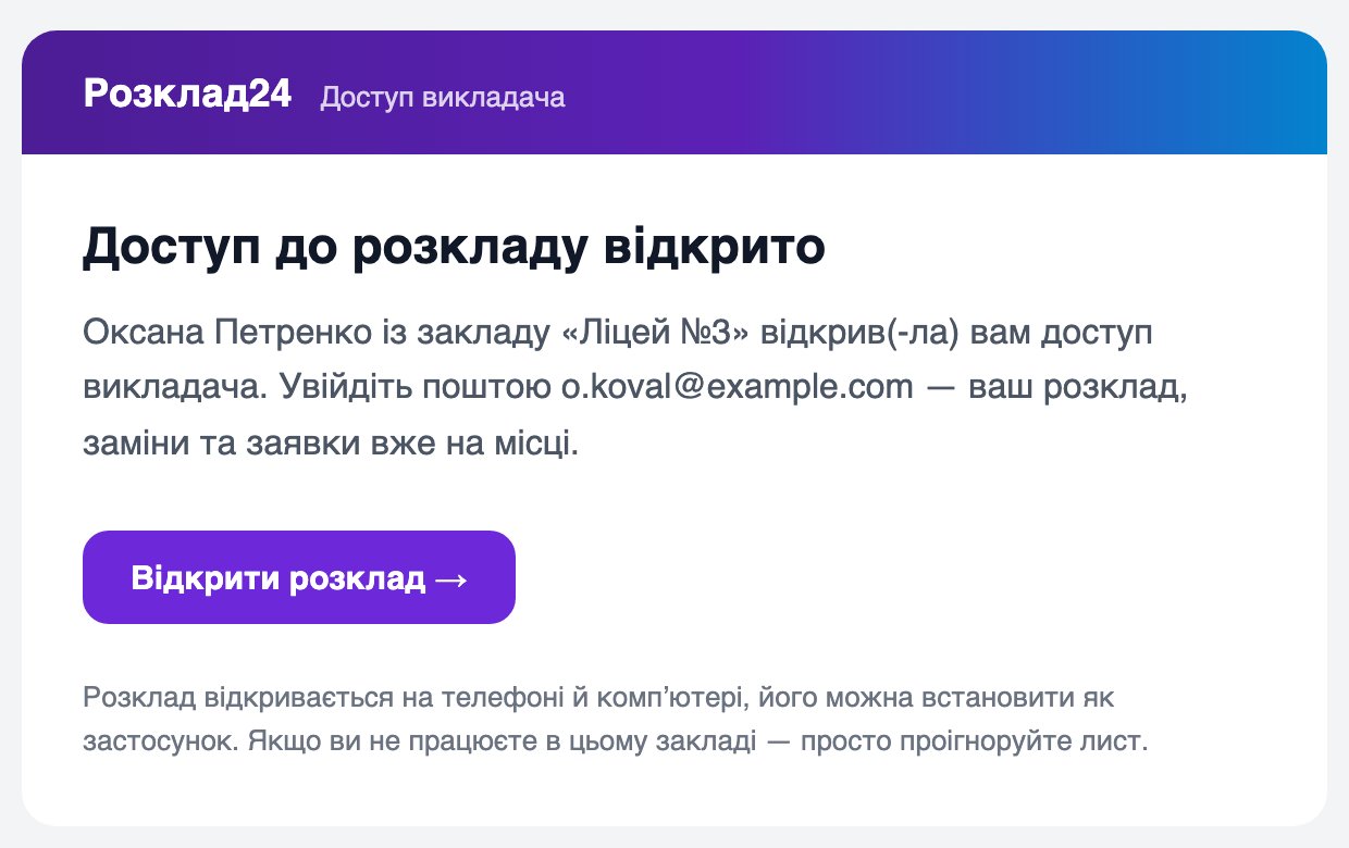 Лист Доступ до розкладу відкрито з кнопкою Відкрити розклад