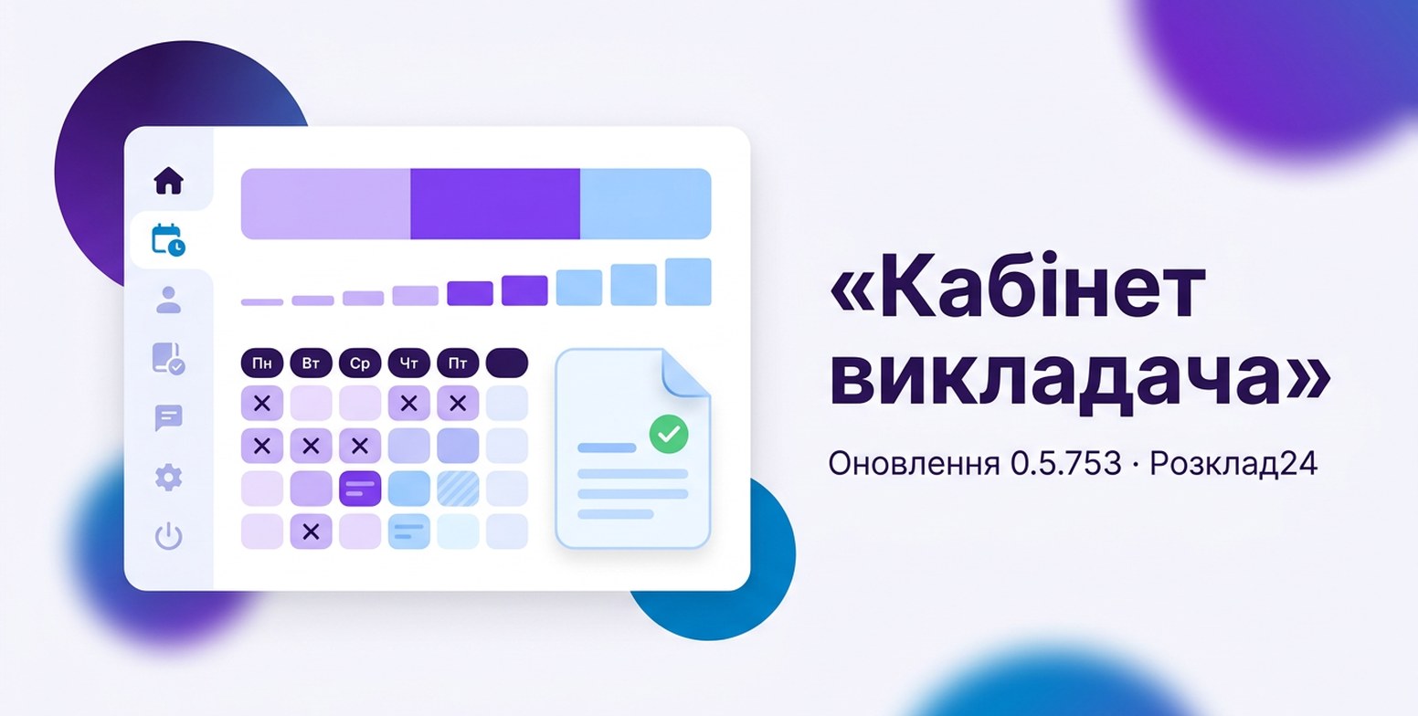 Панель із навігацією, смугою нарахувань, тижневим графіком доступності й документом із позначкою, напис «Кабінет викладача»