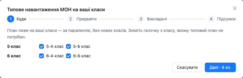 Крок 1 «Куди»: паралелі 5 і 6 з класами 5-А, 5-Б, 6-А, 6-Б і галочками