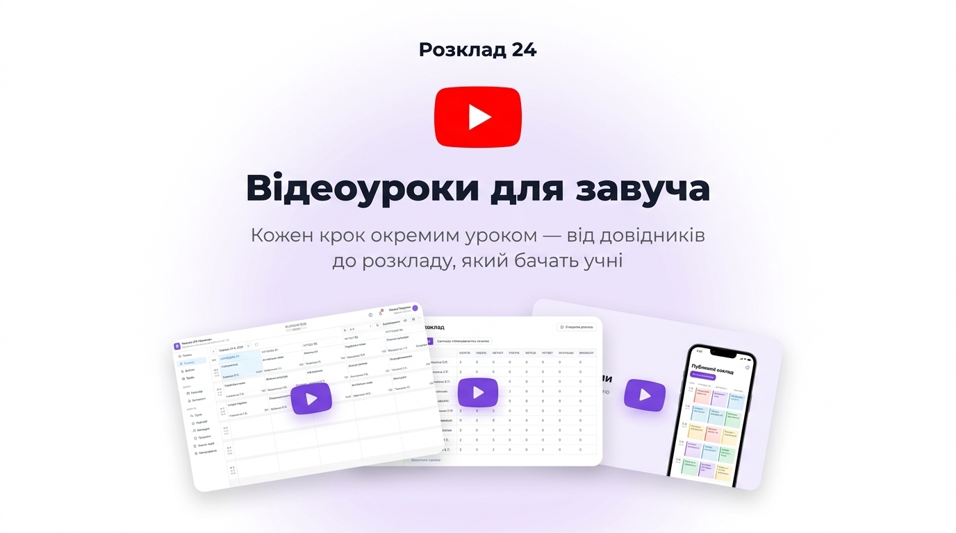 Відеоуроки для завуча: кожен крок окремим уроком — від довідників до розкладу, який бачать учні