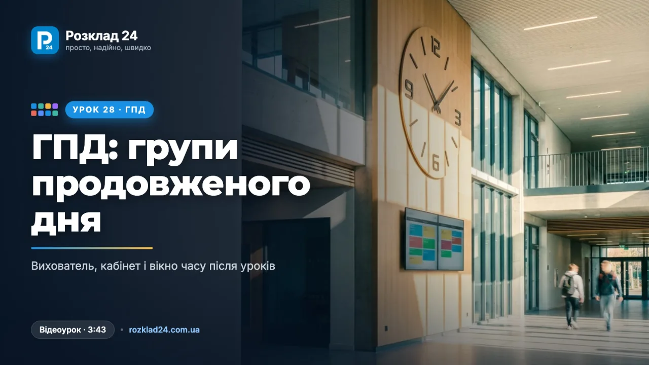 ГПД: групи продовженого дня, вихователь, кабінет і вікно часу після уроків